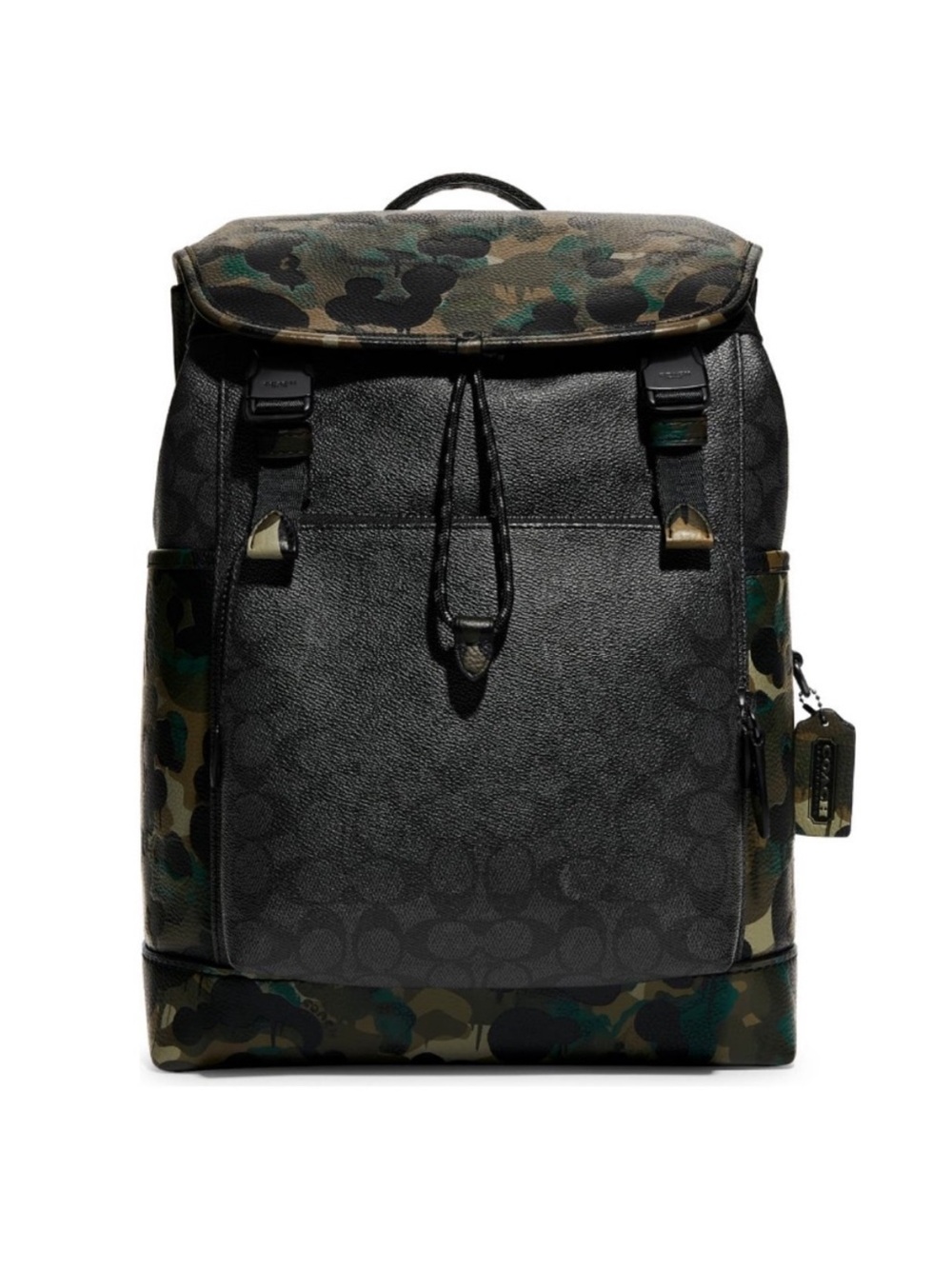 Coach League Flap Backpack In Signature Canvas Charcoal With Camo Print NWT